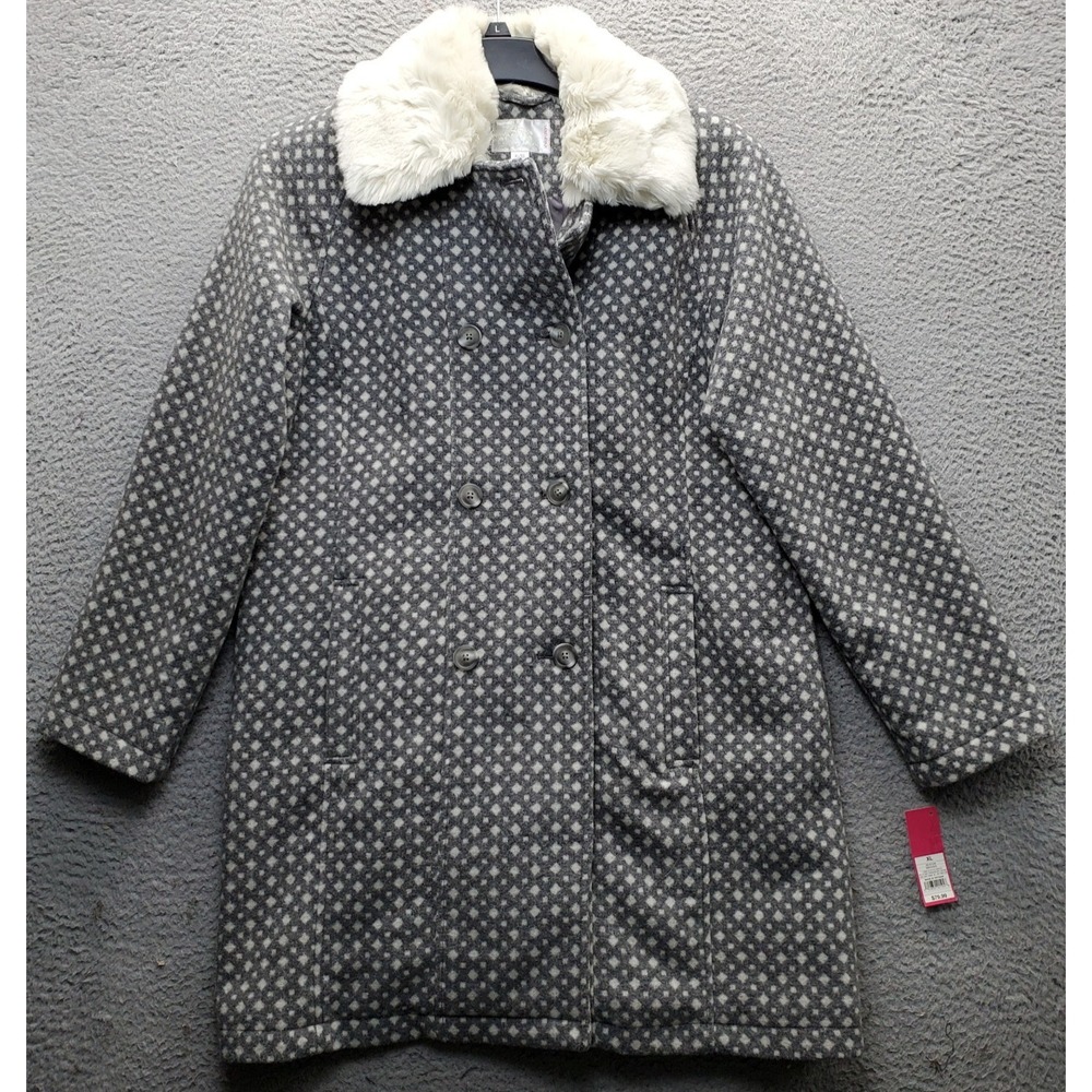 Xhilaration Pea Coat Womens XL Multi Geometric Wool Blend Lined Faux Fur Collar